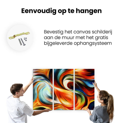 Drieluik schilderij ophangen Abstracte Kunst van Kleurrijke Verf