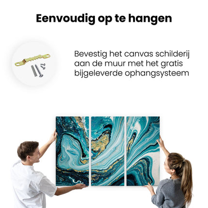 Drieluik schilderij ophangen Abstracte Luxe Kunst in het Blauw met Goud