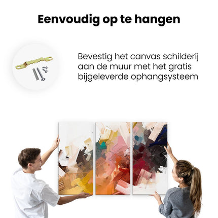 Drieluik schilderij ophangen Abstracte Kunst - Kleurrijke Olieverf