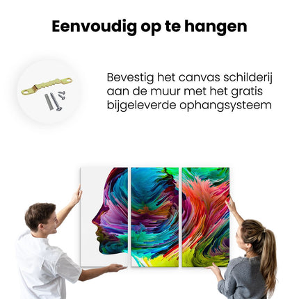 Drieluik schilderij ophangen Abstracte Kunst van een Gezicht - Hoofd