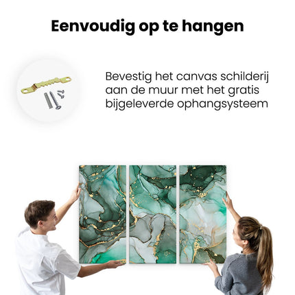 Drieluik schilderij ophangen Abstracte Kunst - Blauwe Marmer met Goud