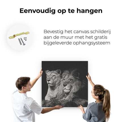 Canvas schilderij ophangen Leeuw En Leeuwin - Zwart Wit