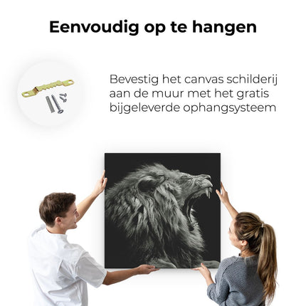 Canvas schilderij ophangen Brullende Leeuw - Leeuwenkop