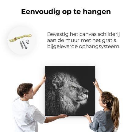 Canvas schilderij ophangen Leeuw - Leeuwenkop - Zwart Wit