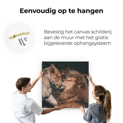 Canvas schilderij ophangen Leeuw En Leeuwin Koppel - Liefde