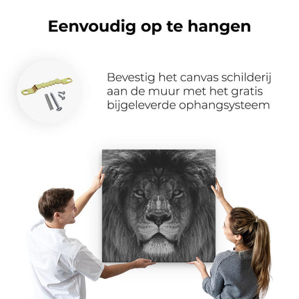 Canvas schilderij ophangen Leeuw - Leeuwenkop - Zwart Wit