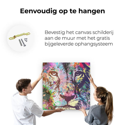 Canvas schilderij ophangen Gekleurde Leeuw - Abstract