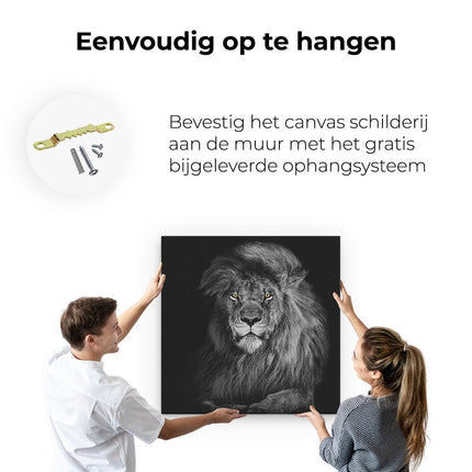 Canvas schilderij ophangen Leeuw Met Oranje Ogen - Zwart Wit