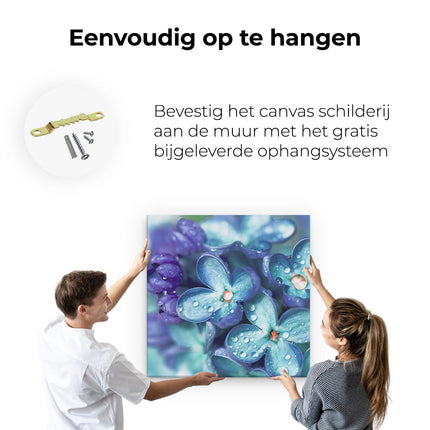 Canvas schilderij ophangen Blauwe Lila Bloemen - Seringen