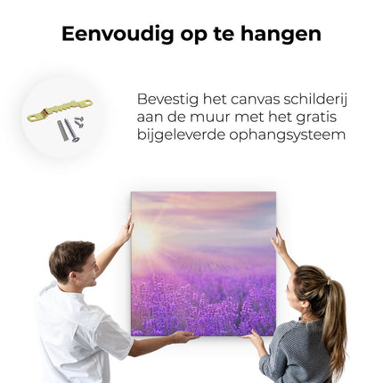 Canvas schilderij ophangen Bloemenveld Met Paarse Lavendel 