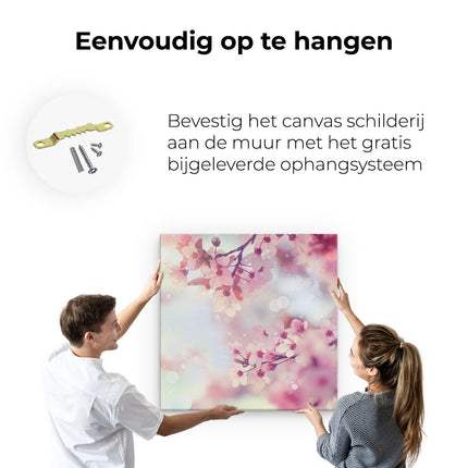 Canvas schilderij ophangen Roze Bloesemboom Met Zonneschijn