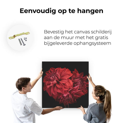 Canvas schilderij ophangen Rode Dahlia Bloemen