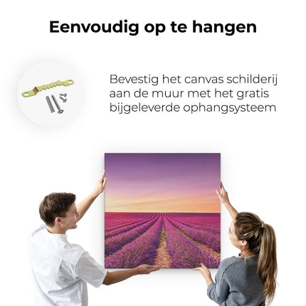 Canvas schilderij ophangen Paarse Lavendel Bloemenveld