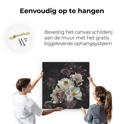 Canvas schilderij ophangen Diverse Bloemen Op Zwart Achtergrond