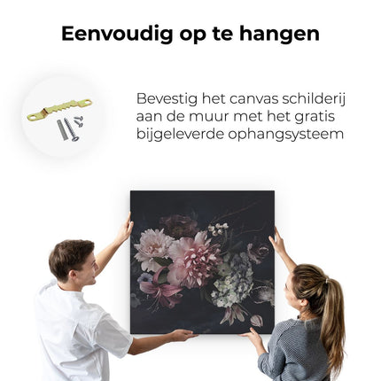 Canvas schilderij ophangen Diverse Bloemen Op Zwart Achtergrond