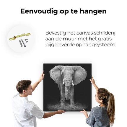 Canvas schilderij ophangen Olifant - Zwart Wit