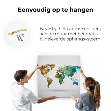 Canvas schilderij ophangen Kleurrijke Wereldkaart - Abstract