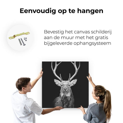 Canvas schilderij ophangen Hertenkop - Zwart Wit