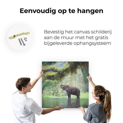 Canvas schilderij ophangen Vrolijke Olifant In Het Water