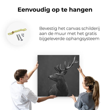 Canvas schilderij ophangen Hertenkop - Hert - Zwart Wit