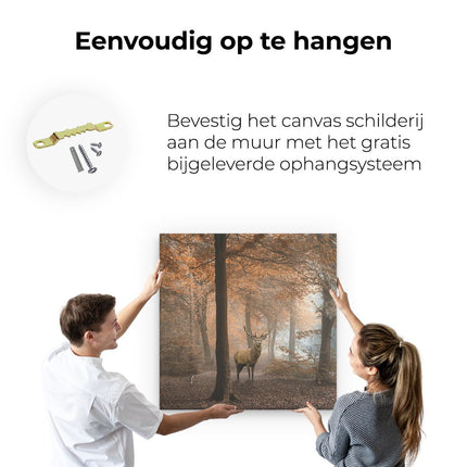 Canvas schilderij ophangen Hert In Het Bos - Herfst