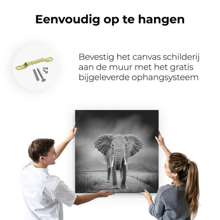 Canvas schilderij ophangen Olifant - Zwart Wit