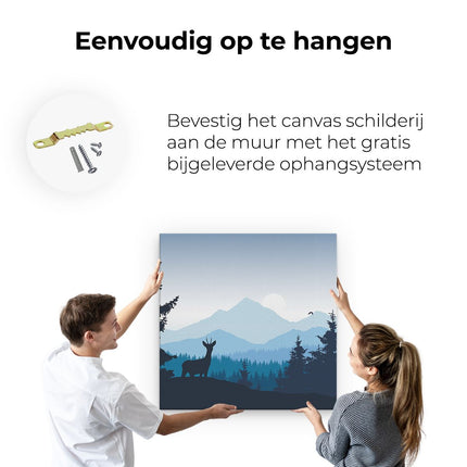 Canvas schilderij ophangen Hert In Het Bos - Silhouet