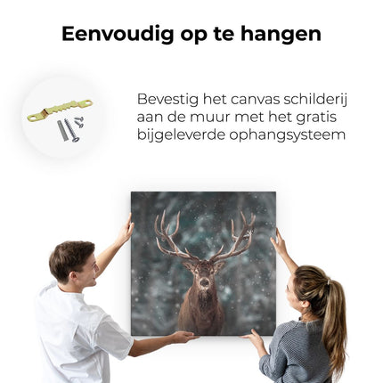 Canvas schilderij ophangen Hertenkop - Hert In De Sneeuw 