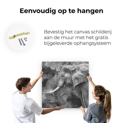 Canvas schilderij ophangen Olifant - Abstract - Zwart Wit