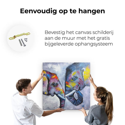 Canvas schilderij ophangen Twee Getekende Olifanten - Abstract