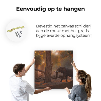 Canvas schilderij ophangen Olifant In het Bos