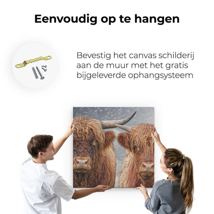 Canvas schilderij ophangen Schotse Hooglander Koppel - Man en Vrouw