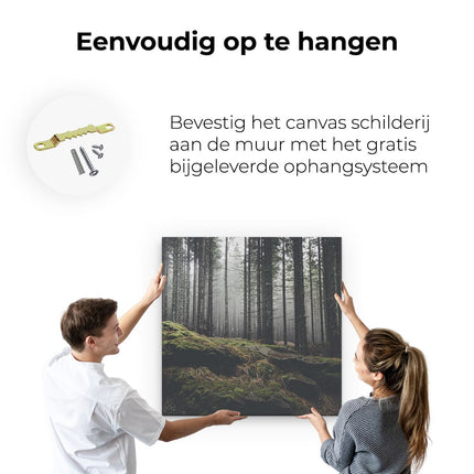 Canvas schilderij ophangen Bos Met Mos Op Rotsen