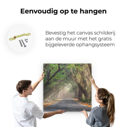 Canvas schilderij ophangen Weg Omringd Met Bomen