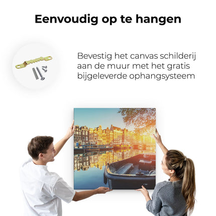 Canvas schilderij ophangen Amsterdamse Brug - Gracht - Met Bloemen