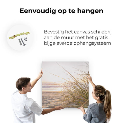 Canvas schilderij ophangen Strand En Duinen Tijdens Zonsondergang