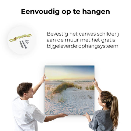 Canvas schilderij ophangen Strand En Duinen Tijdens Zonsondergang