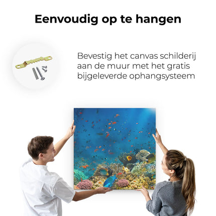 Canvas schilderij ophangen Onderwater Vissen Met Koraal In De Zee