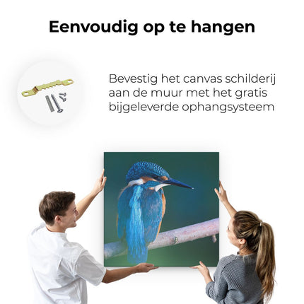 Canvas schilderij ophangen Blauwe IJsvogel Op Een Tak