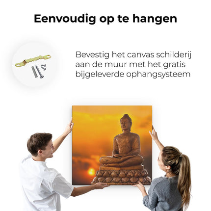 Canvas schilderij ophangen Boeddha Standbeeld Bij Zonsondergang