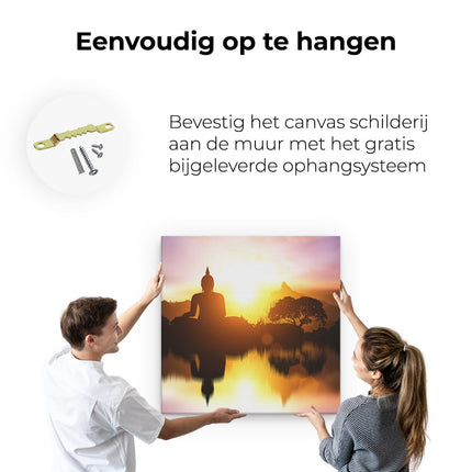 Canvas schilderij ophangen Silhouet Van Boeddha Beeld Met Zonsondergang