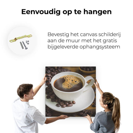 Canvas schilderij ophangen Kopje Koffie Met Koffiebonen