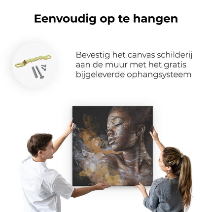 Canvas schilderij ophangen Afrikaanse Vrouw Met Zilver En Goud