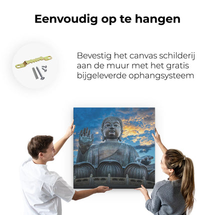 Canvas schilderij ophangen Boeddha Beeld Bij Een Tempel