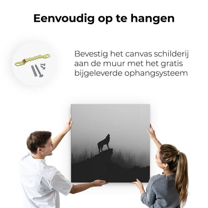 Canvas schilderij ophangen Silhouet Van Een Huilende Wolf - Abstract