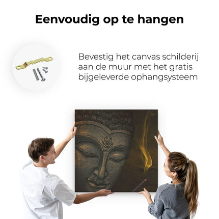 Canvas schilderij ophangen Boeddha Beeld Met Wierook