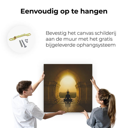 Canvas schilderij ophangen Man Doet Yoga In Een Boeddha Tempel