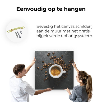 Canvas schilderij ophangen Kopje Koffie Met Koffiebonen