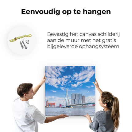 Canvas schilderij ophangen Erasmusbrug Aan Het Water In Rotterdam