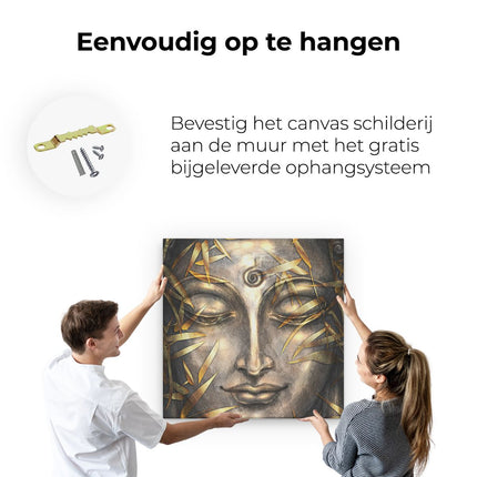 Canvas schilderij ophangen Boeddha Beeld Met Gouden Bladeren